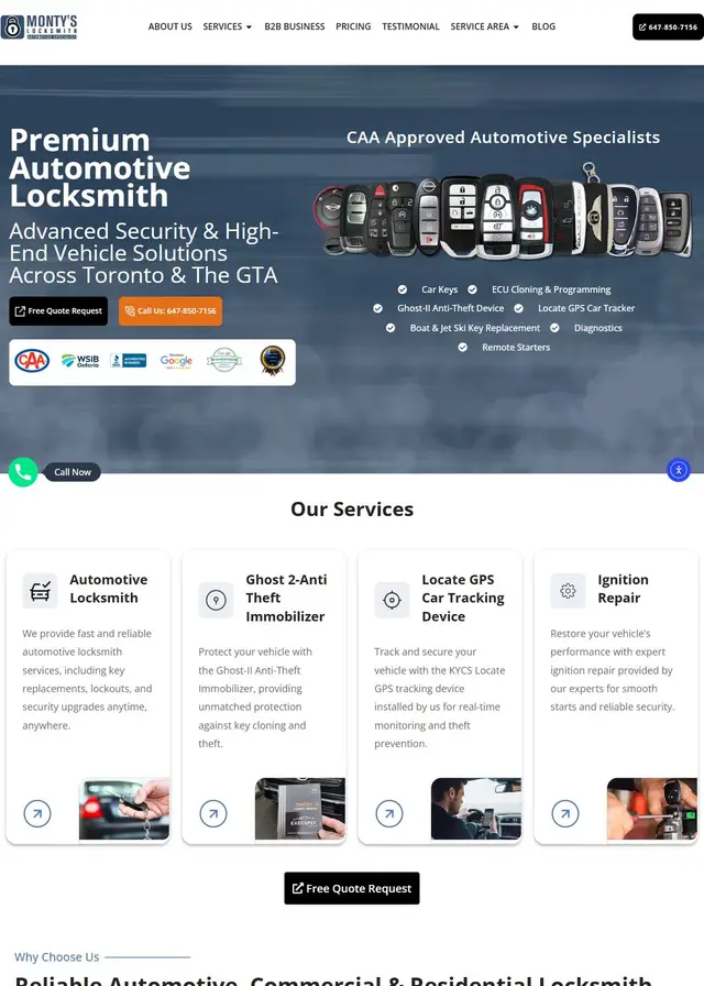 Monty's Locksmith website