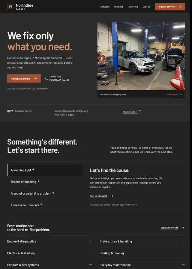 NorthSide Garage website